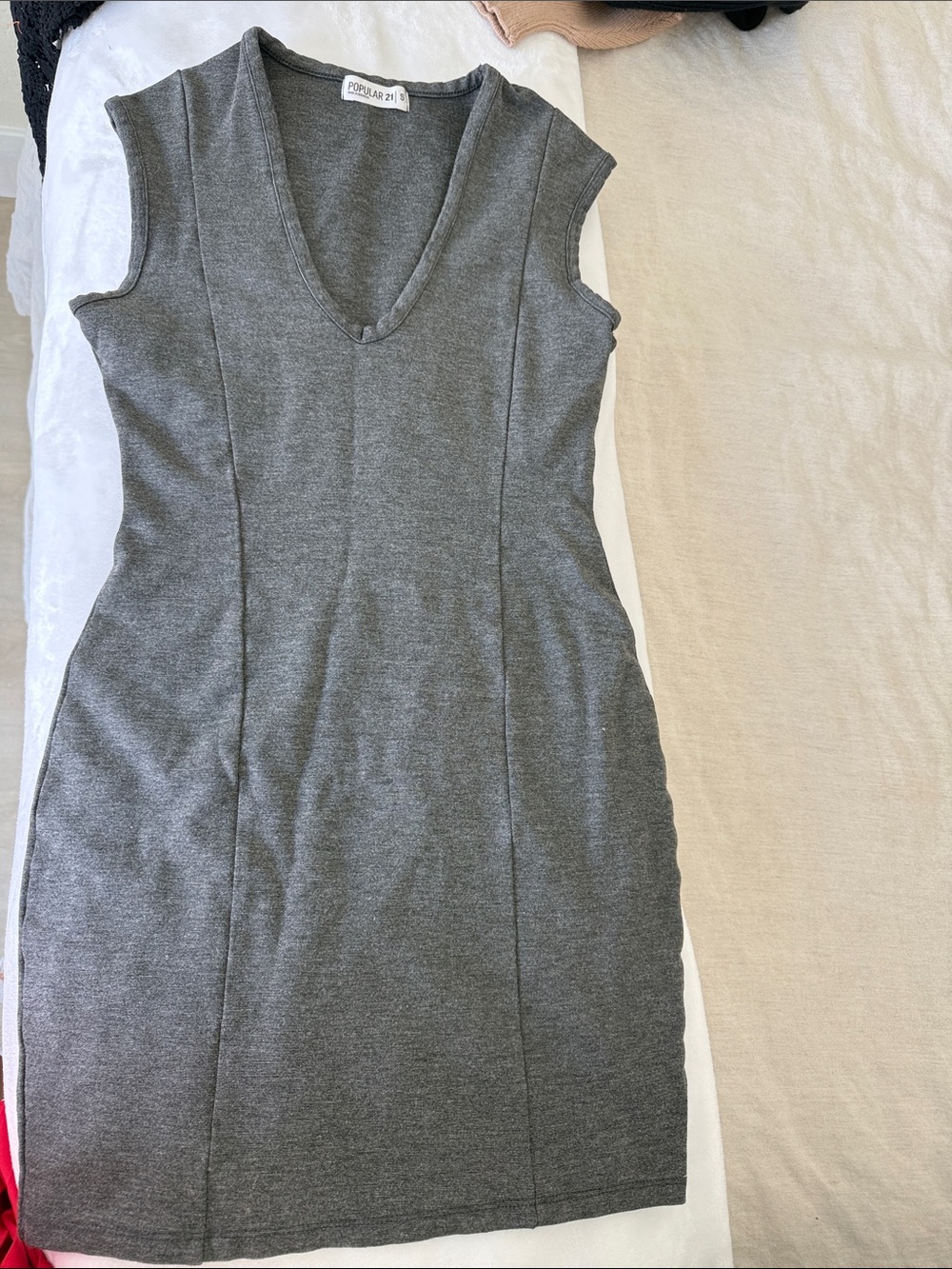 Sleeveless V-Neck Knit Mini Dress in Gray